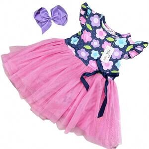 NEW PETE + LUCY girls lori tulle dress in navy/pink